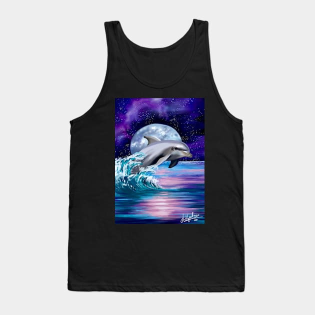 Dolphins Under A Moonlit Sky Tank Top by Artbythree